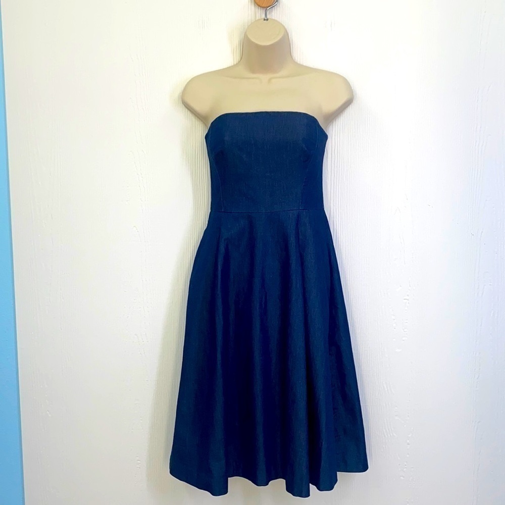 White House Black Market - Denim Blue Strapless Midi Dress Size 0